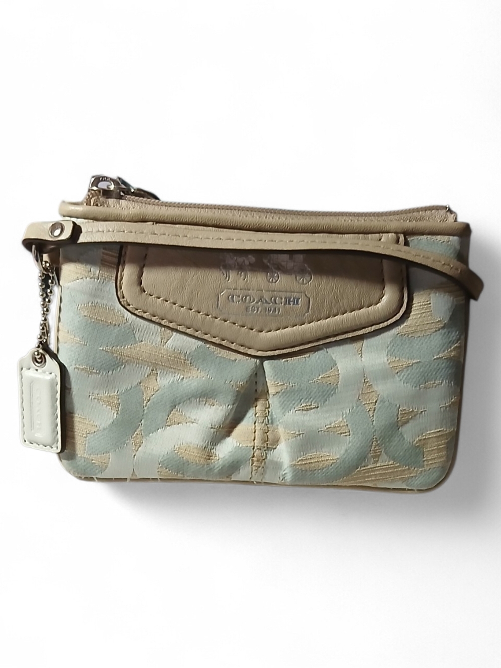 Coach Signature Wristlet in Beige and Light Blue